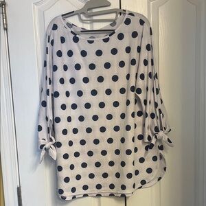 Navy Polka Dot Long Sleeve Women's Top